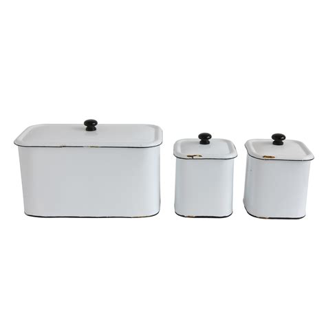 Set of 3 Distressed White Decorative Metal Boxes with Lids